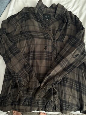 Rails Brown Plaid Shirt Jacket with Black Lightning Motif